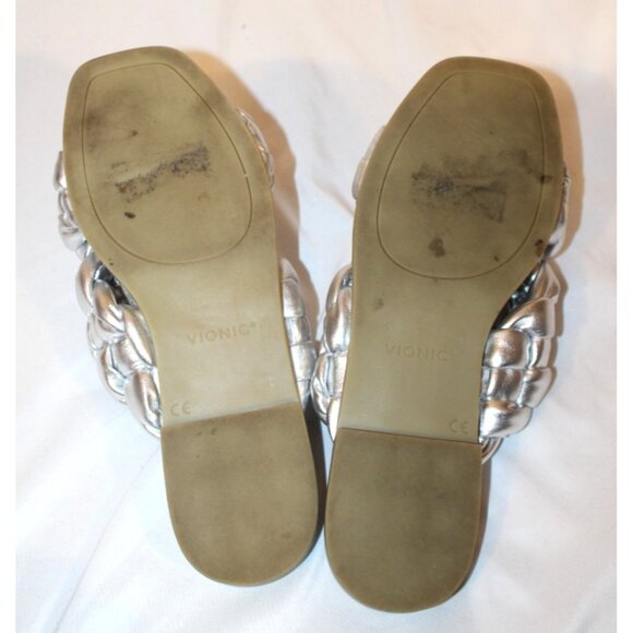 Vionic Size 11 Kalina Braided Cross Strap Slide Sandals Silver Metallic - Picture 7 of 9